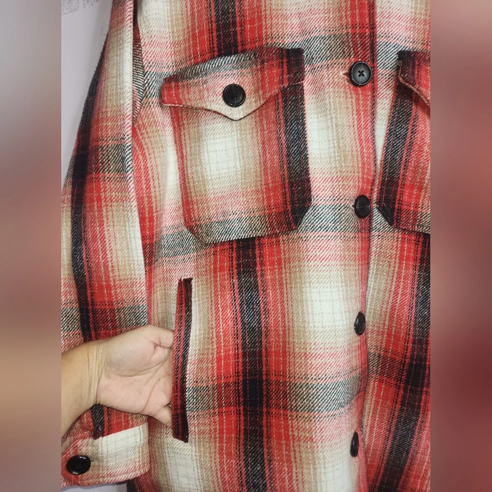 LUCKY BRAND Red plaid Oversized Shirt Jacket, size S